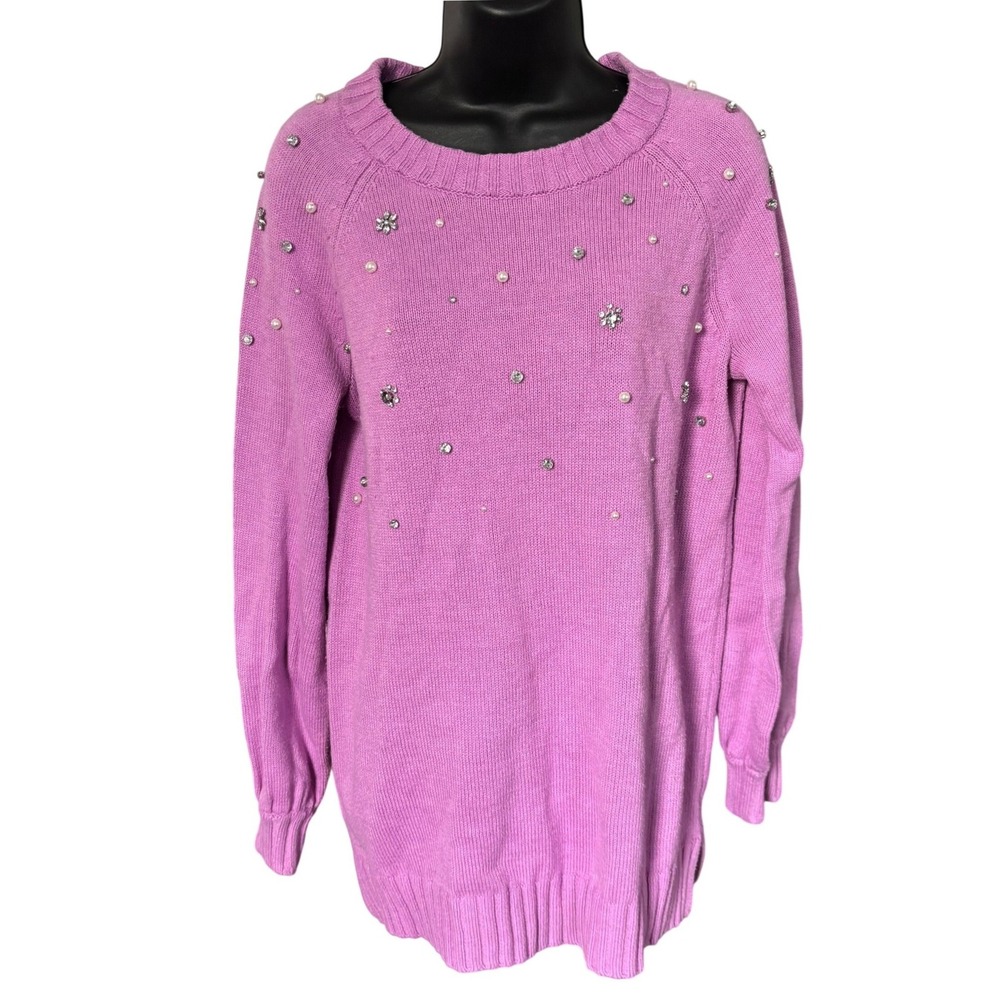 Karl Lagerfeld Sweater Sz S Lilac Embellished Pearls Crystals